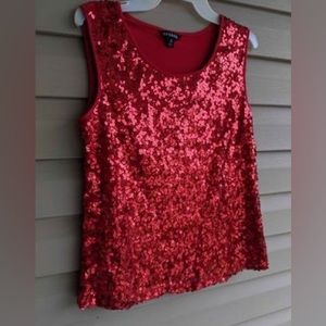 Red Sequin Shell Or Tank Top.